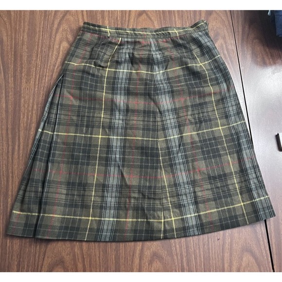 VTG Evan Picone Wool Skirt Sz L? Green Brown Yellow Plaid Pleated Union Made USA - Picture 2 of 9